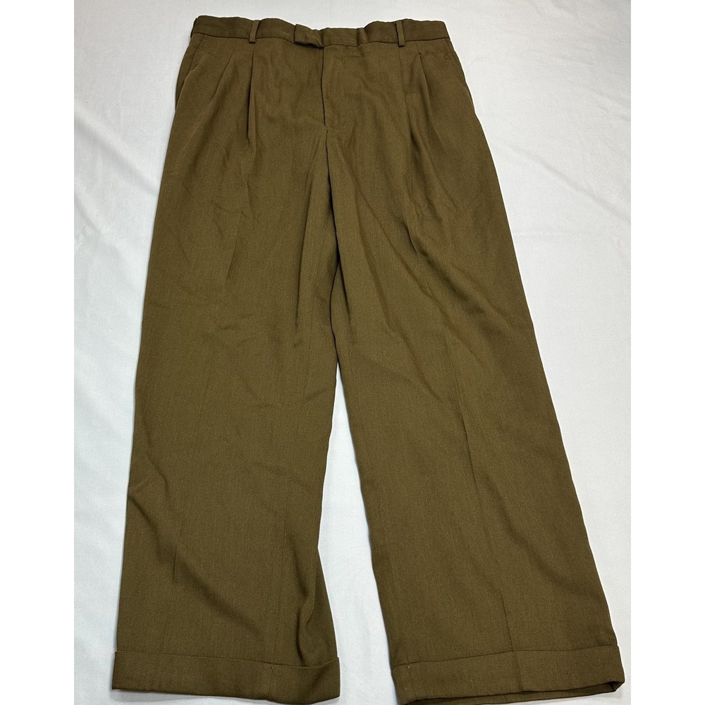 Chaps Ralph Lauren Pants Mens 36x29 FIts 34W Brown Wool Blend Pleated Trousers